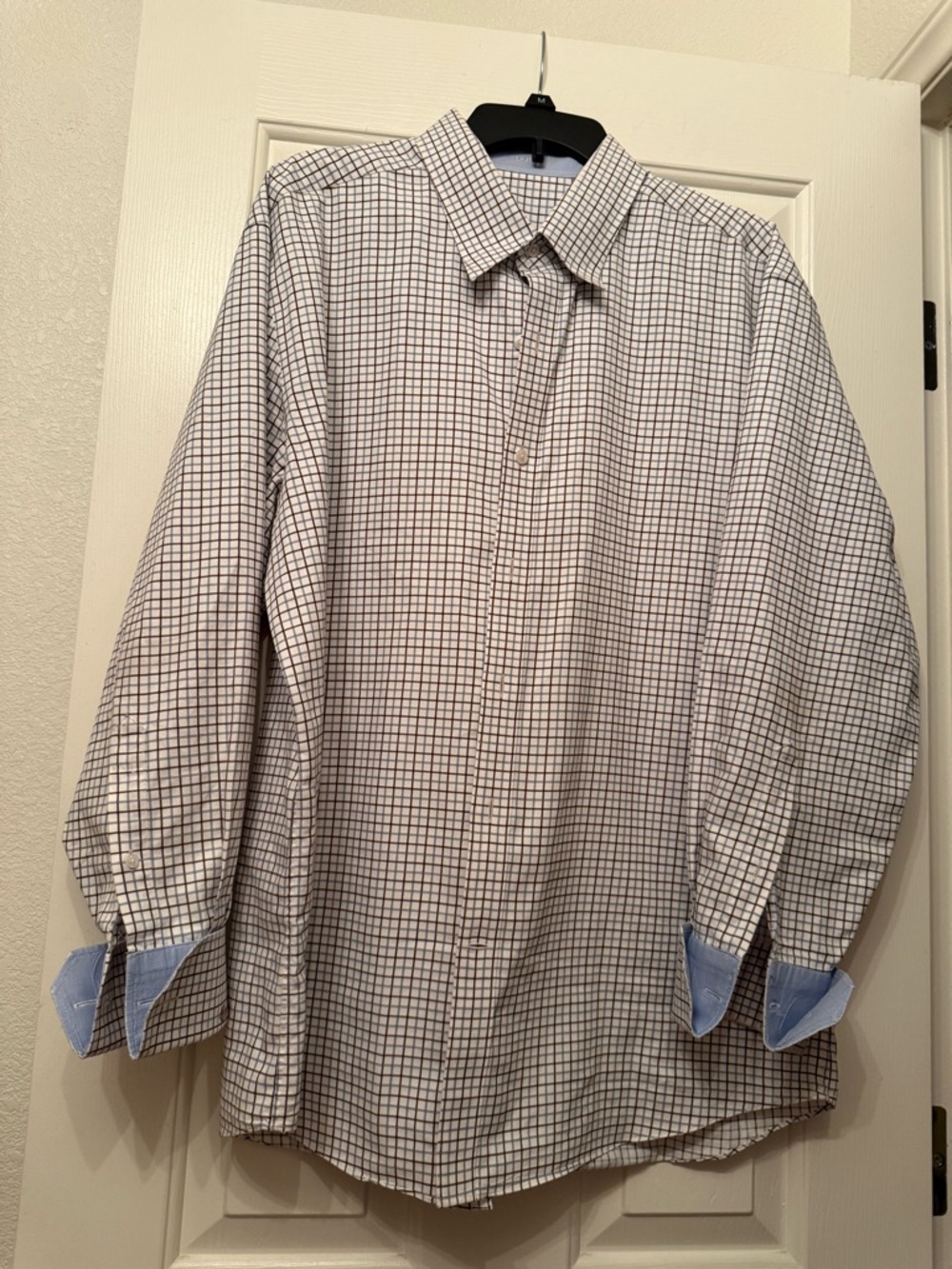 Men's Long-Sleeve Dress Shirt - White with Navy Check